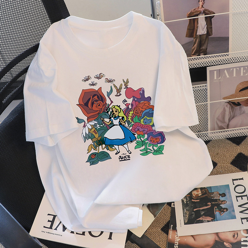 Etiqueta de corte de comércio exterior com vazamento de coleta ~ Camiseta de manga curta estampada de desenho animado pe