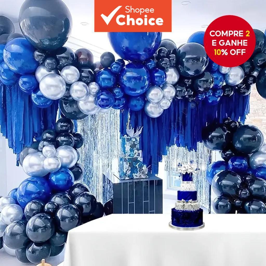 Kit de 160 balões metalizados azuis-marinho e prata com arco ajustável para decoração de festas de aniversário e