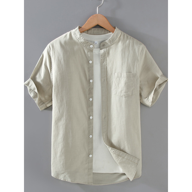Verão masculino linho camisa de manga curta linho roupas masculinas juventude roupas de verão solto Casual algodão camis