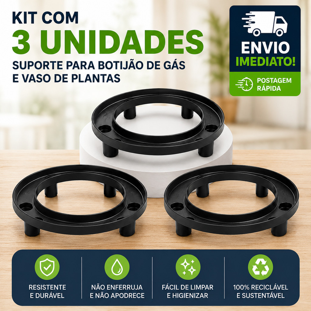 Base para Botijão de Gás e Vaso de Planta com Pezinhos Preto Suporte Resistente Antiderrapante top