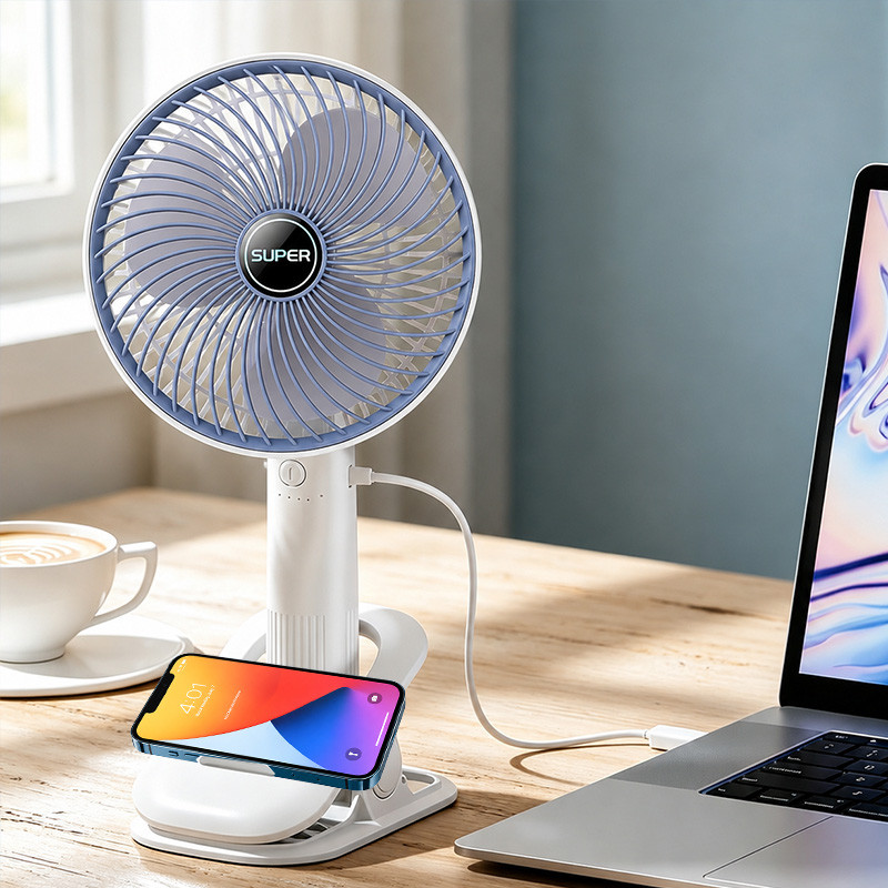 Mini Ventilador Usb Recarregável Silencioso 3 Pás 4 Modos Clipe Mesa Escritório Viagem Casa