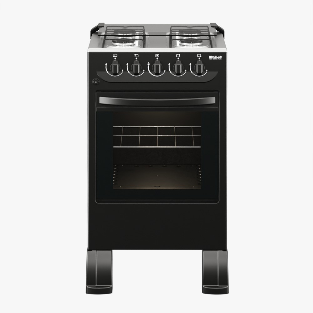 Fogão 4 Bocas Braslar New Sirius Manual Mesa Inox Forno Easy Clean Preto