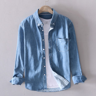 Primavera outono Denim camisa masculina de manga comprida puro algodão preto japonês Casual camisa jaqueta solta bonito 