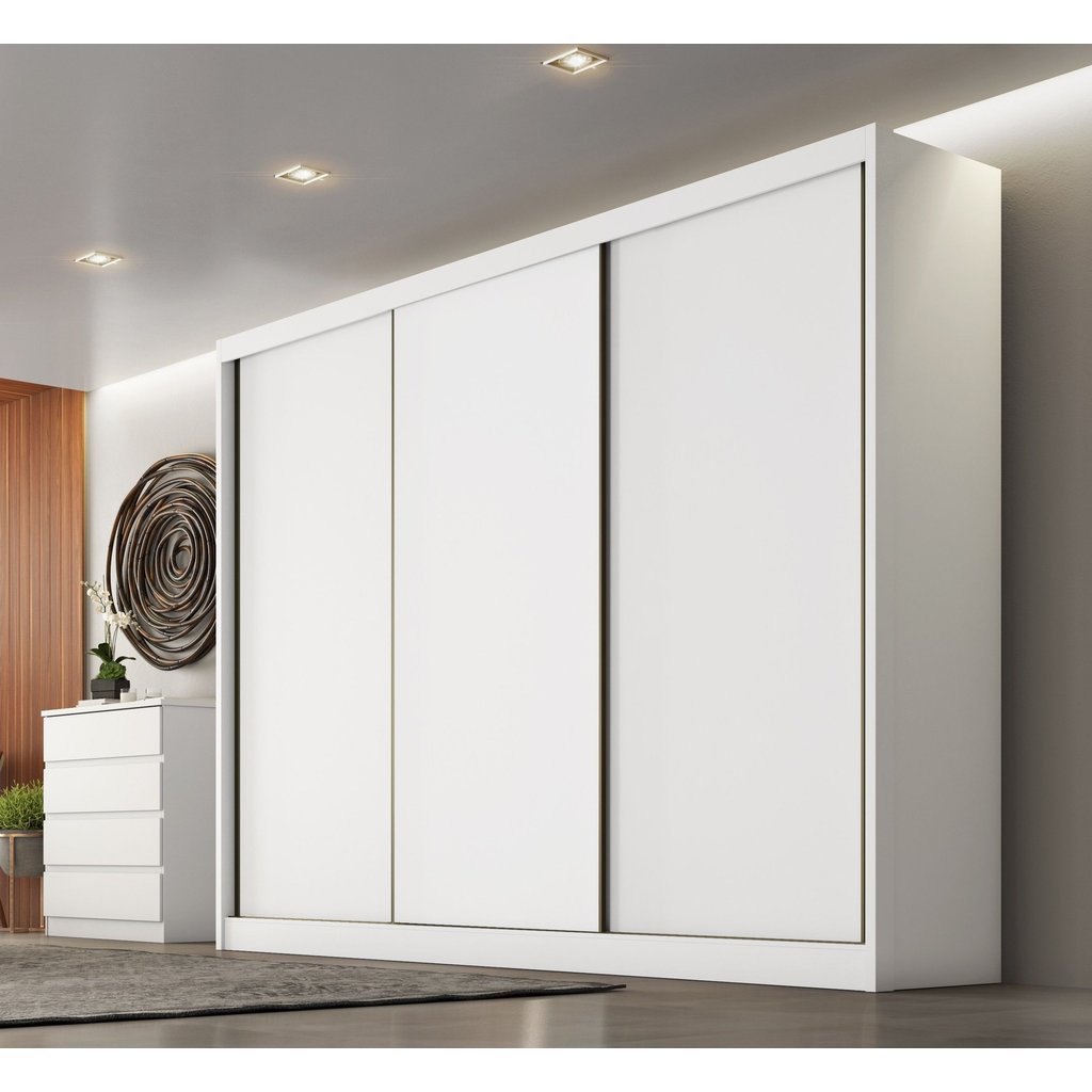Guarda Roupa Casal em MDF 3 Portas 6 Gavetas Montreal Branco Branco