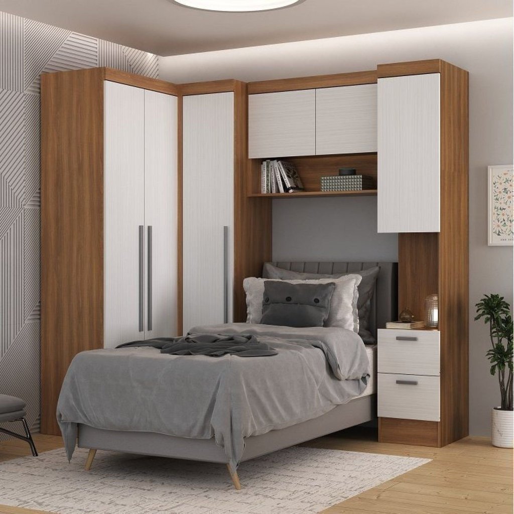Conjunto de Guarda-Roupa Modulado 6 Portas 6 Gavetas 4 Peças Viena Yescasa Branco/Nogal Branco/Nogal