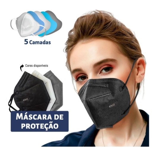 Kit 10 a 50 Máscaras Kn95 Pff2 N95 5 Camadas Proteção Facial, Preto e Branco, Adultos e Crianças