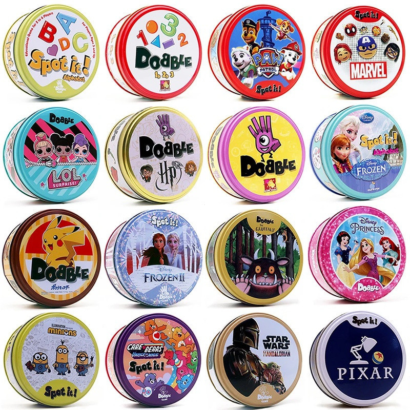 30/55PCS Dobble Card Game Spot It Table Board Game for Dobbles Kids HP Metal Box Card Matching Toys for Children Birthda