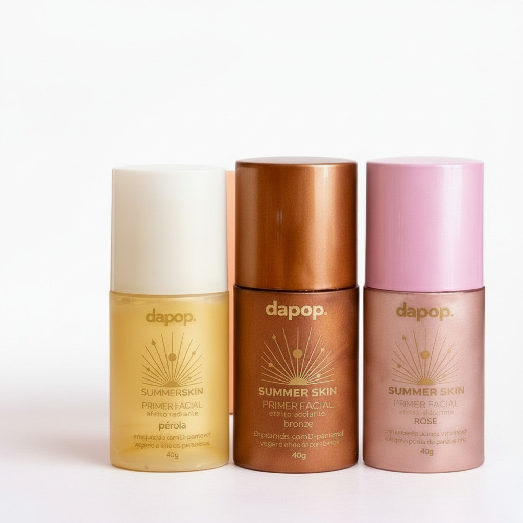 Kit 3 Primers Dapop Summer Skin Rose Bronze Pérola Preparação de Pele Glow