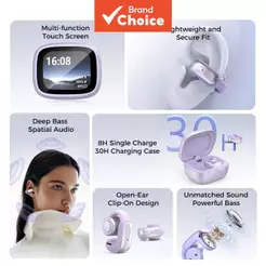 ERAZER XF28 Fones De Ouvido Sem Fio Bluetooth À Prova D'água Com Cancelamento De Ruído HiFi Bass TWS Tela Clip-On AI Tra