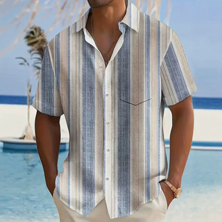 Camisa De Manga Curta Estampada Masculina Solta Casual Lapela Camisa Top