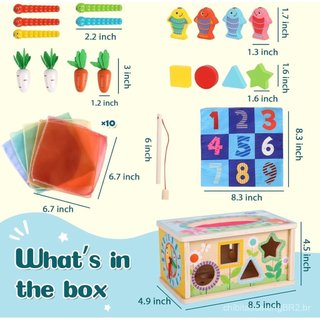 Ancaixin Brinquedo Caixa de Lenços Montessori 6 em 1 para Bebês a Partir de 6 Meses, Cubo de Atividades de Madeira, Queb