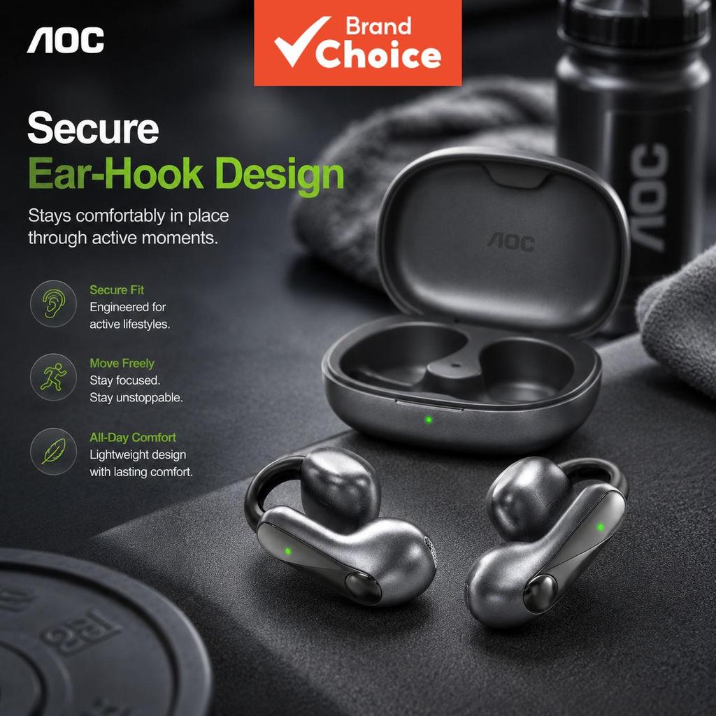 Fones de Ouvido AOC ACD4614 Bluetooth, Fones Abertos, Estojo, Fones de Ouvido Sem Fadiga o Dia Todo, Áudio Espacial