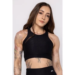 HARDYN Top Cropped Fitness Decote Costas Nadador Preto Sand