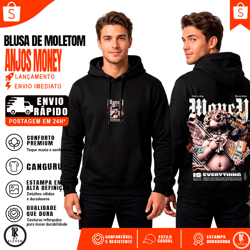 Moletom Anjo Angel Money Dinheiros casaco Blusa De Frio linha premium moleton canguru com bolso e capuz