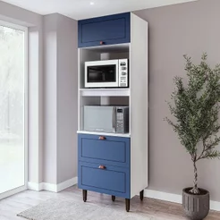 Torre Quente 1 Porta 2 Gavetas 2 Nichos para Forno Pérola Yescasa Branco/Azul Branco/Azul