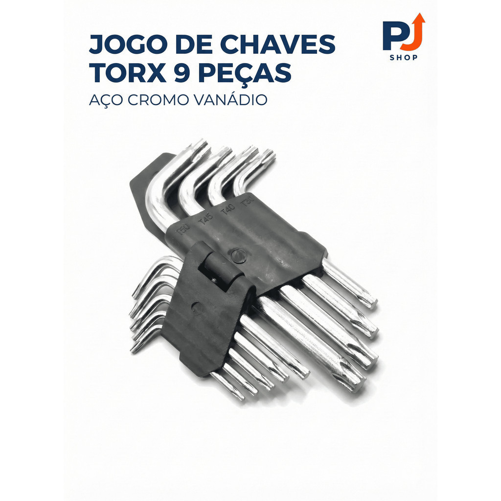 Jogo de Chave Torx 9 Peças Aço Cromo Van T10 A T50