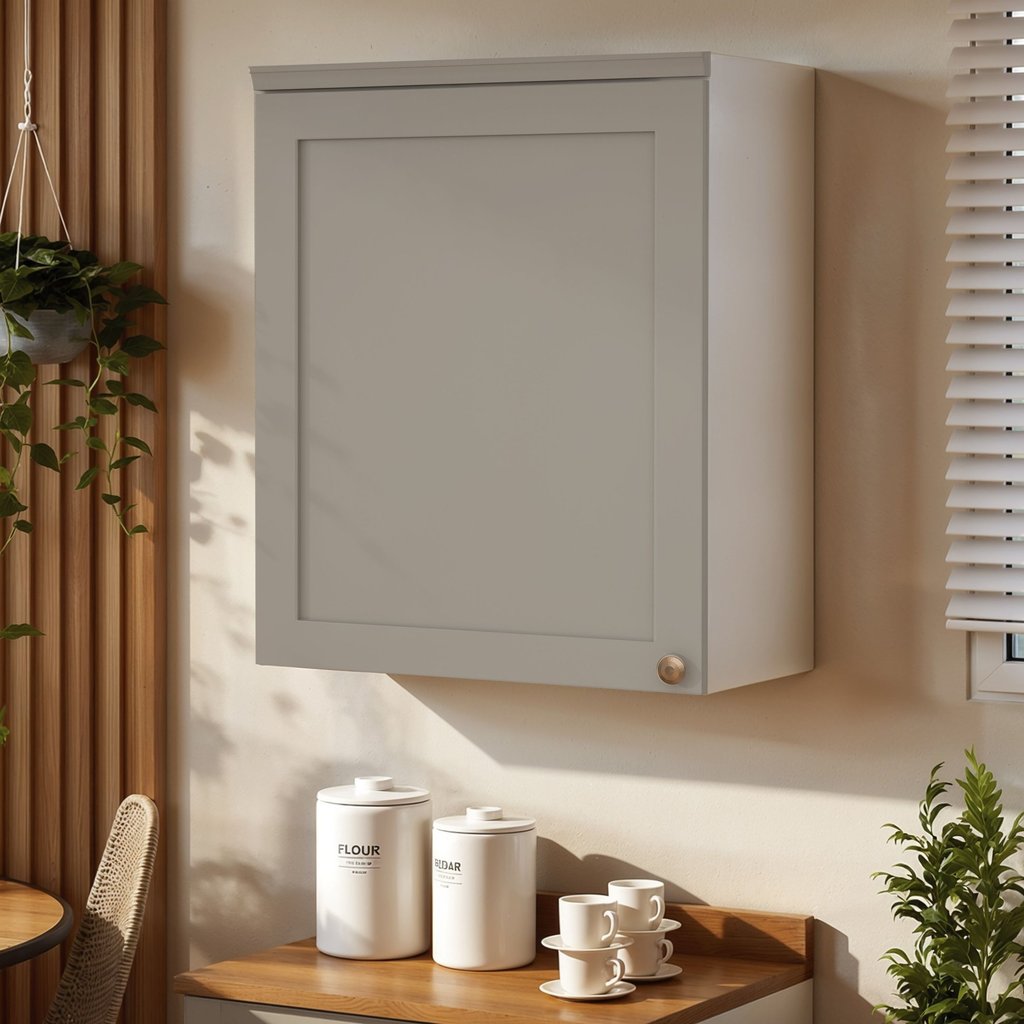 Armário Aéreo para Cozinha 1 Porta Provençal Americano 100% MDF Iluminata Branco/Fendi