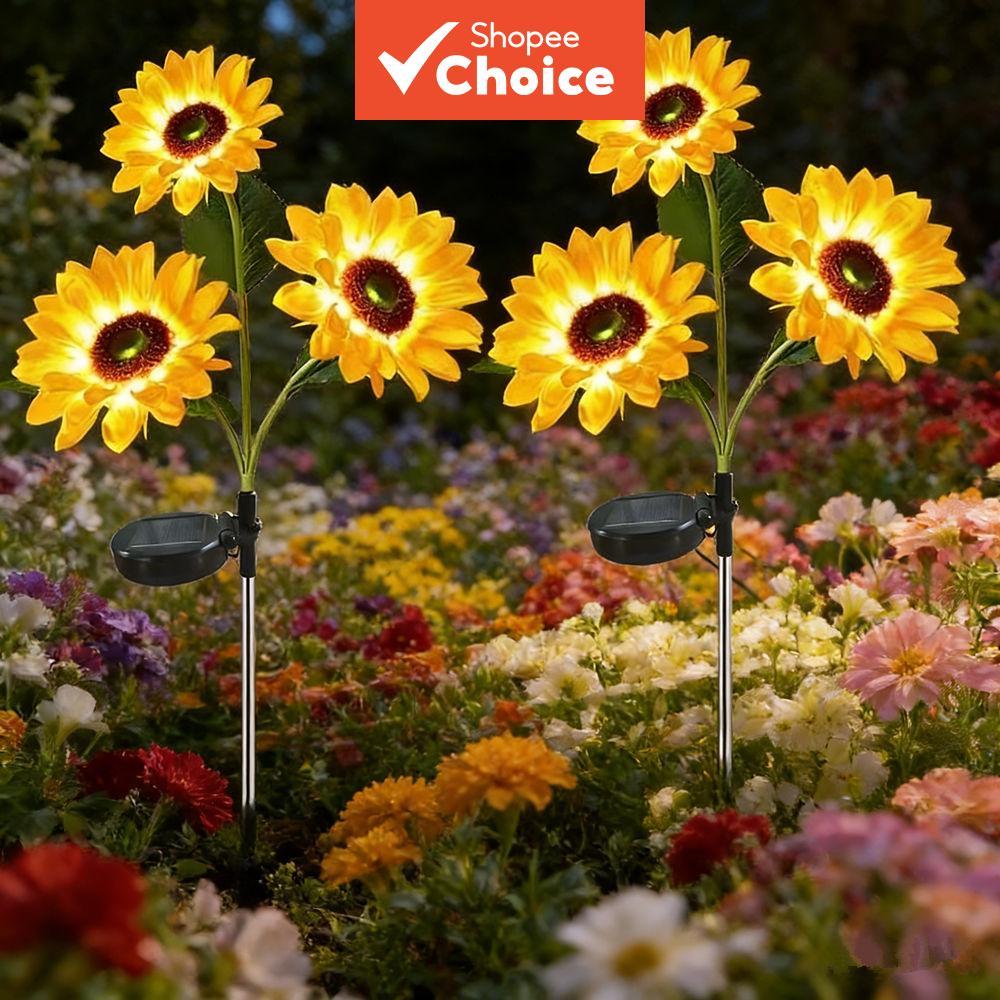 Luz De Jardim De Girassol Movida A Energia Solar De Uma Peça , Lâmpada De Gramado De Inserção De Solo LED À Prova D'água