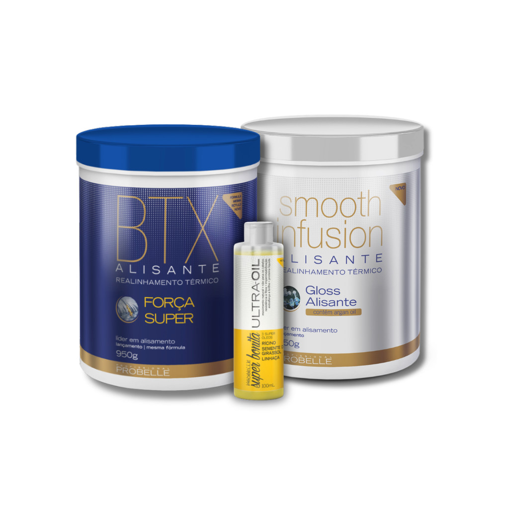 Kit BTX Força Super + Btx Smooth Infusion + óleo 100ml Probelle