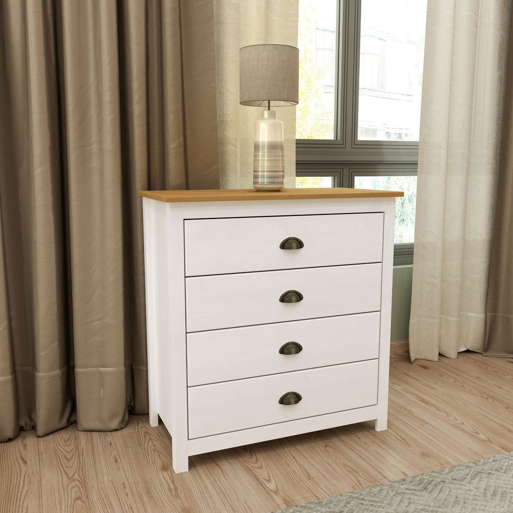 Cômoda 4 Gavetas Topázio 100% Madeira Maciça para Quarto Branco/Freijó Branco/Freijó