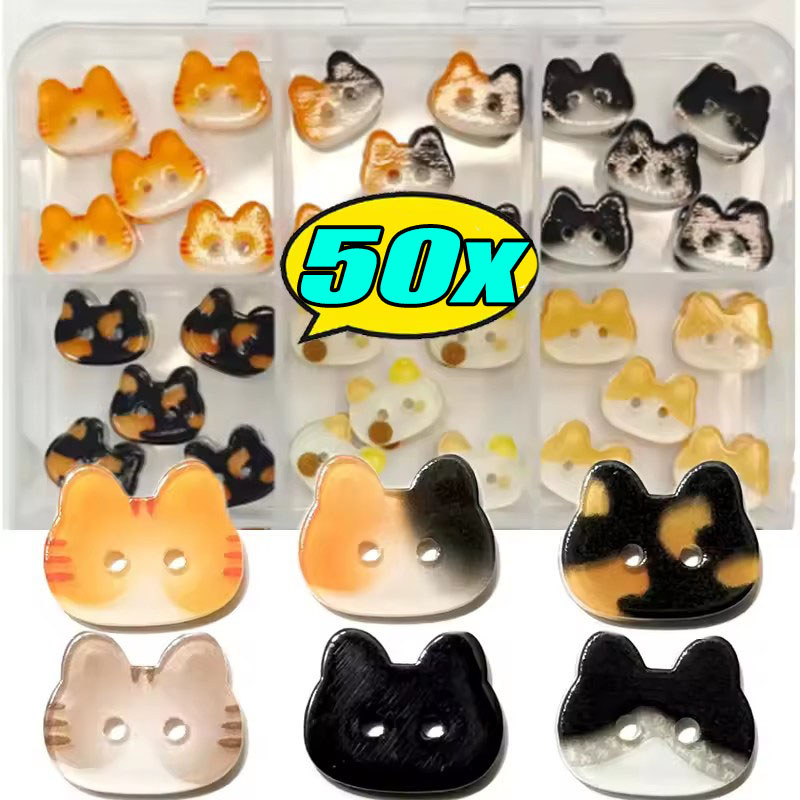 50/30/10 Unidades Botões De Resina Cat Kitty-Ferramenta De Costura Artesanal DIY-Abotoaduras De Roupas De Desenho Animad