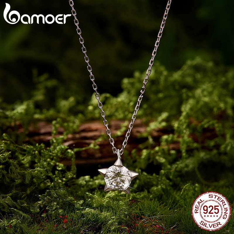 Bamoer 925 Prata Esterlina Moissanite Colar Luz Das Estrelas Coração Jóias Para Presente Feminino · foto 2