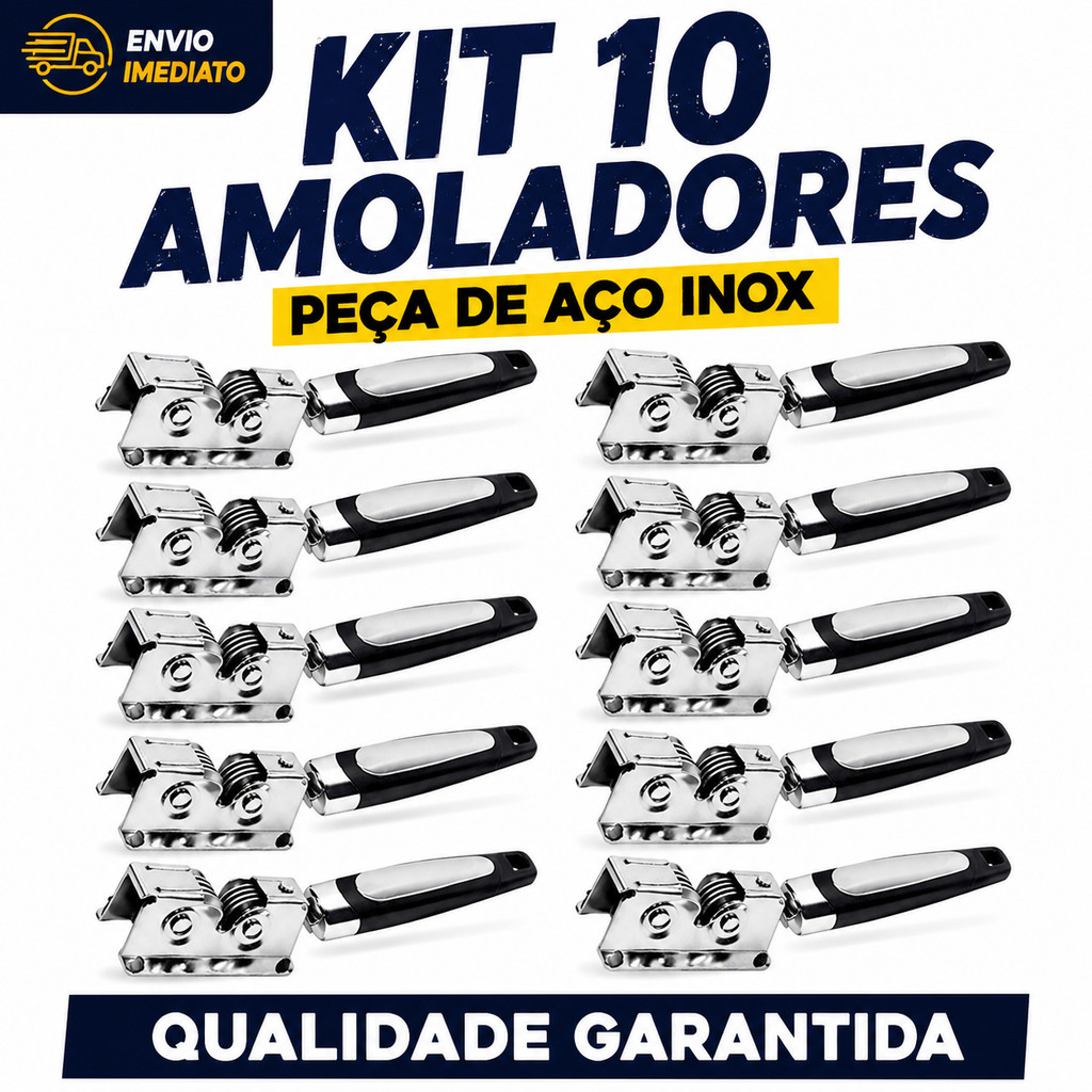 Kit 10 Amolador Afiador de Faca Cutelo Canivete Tesoura em Aço Inox Profissional Premium