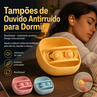 Tampão Auricular Antirruído 3 Camadas em Silicone com Estojo com Alça 1 Par Reutilizável para Dormir e Estudar
