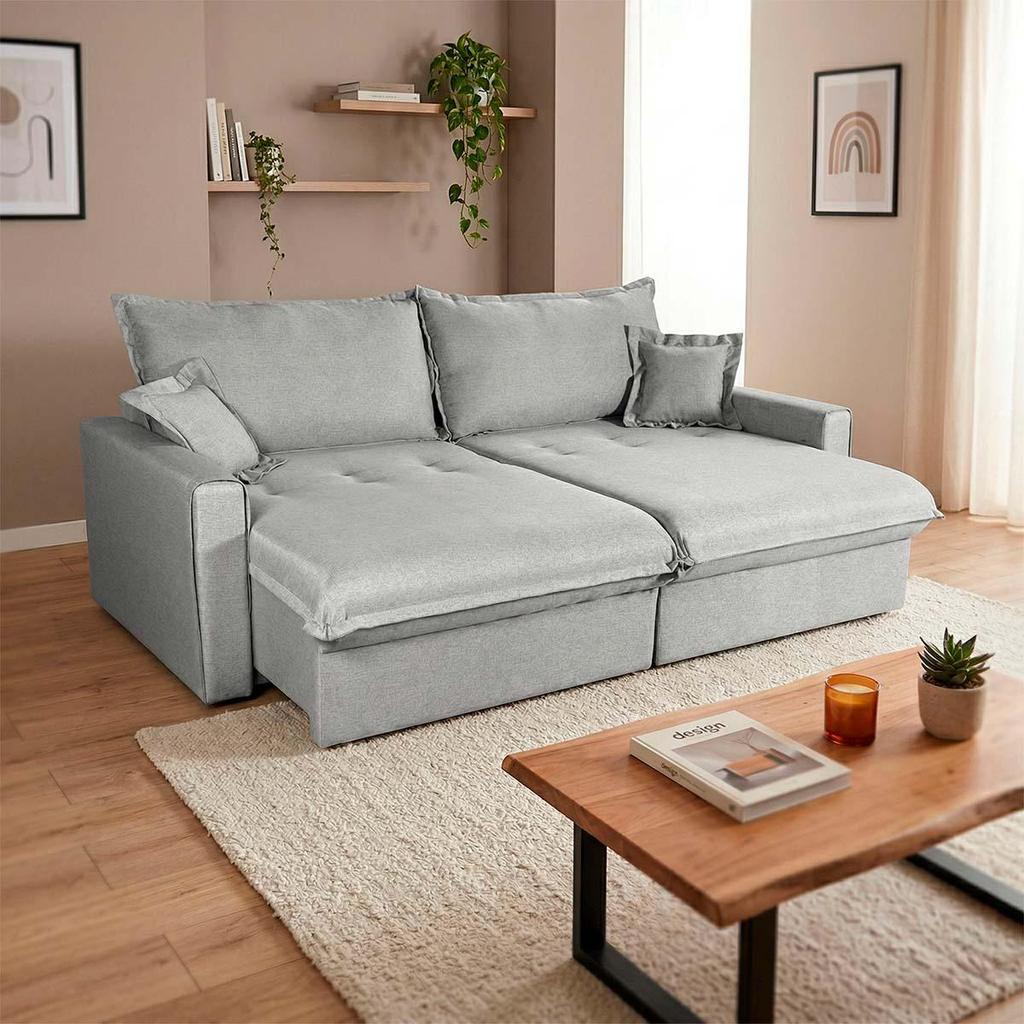 Sofá Cama Lume Sem Caixa 2,30m Linho Cinza - King House