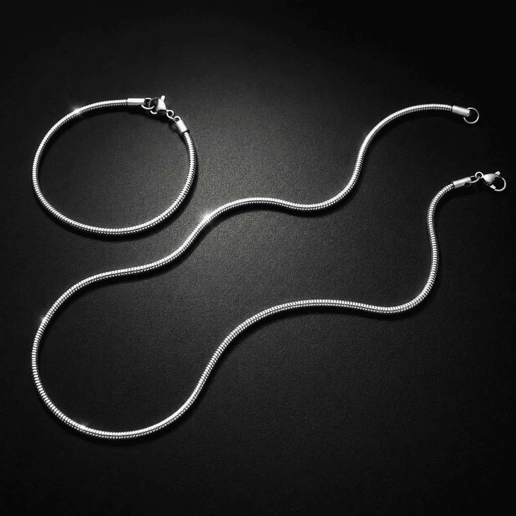 Kit cordão colar corrente 1mm em aço inoxidável 60cm + Pulseira em aço inox (Não enferruja nem escurece) Rabo de Rato