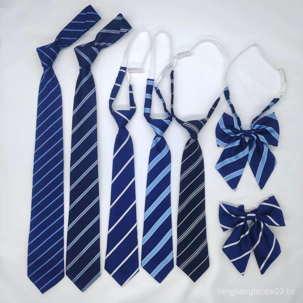 Gravata azul, estilo universitário JK, acessório de camisa que não precisa ser passada, gravata borboleta listrada para 