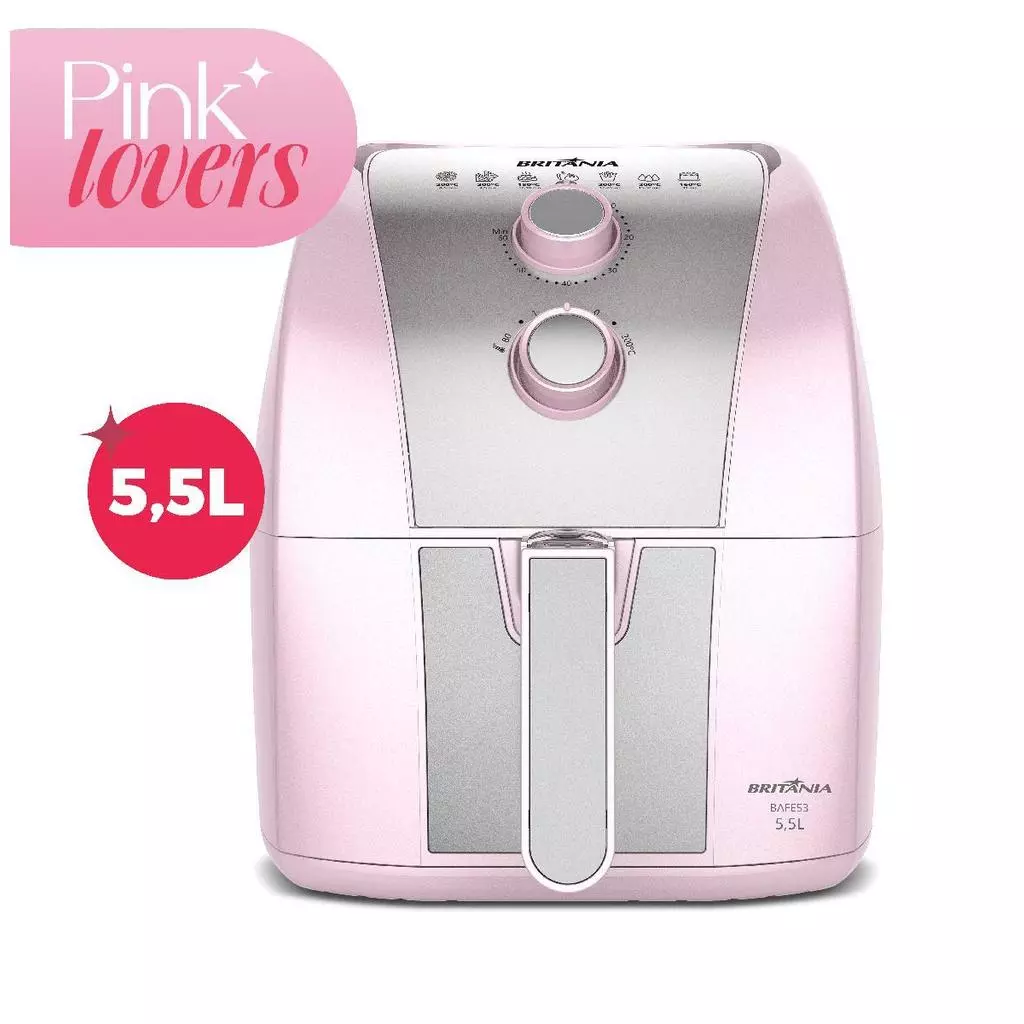 Air Fryer Rosa Britânia 5,5L Cesto Pinkstone 1500W BAFE53 — imagem 1