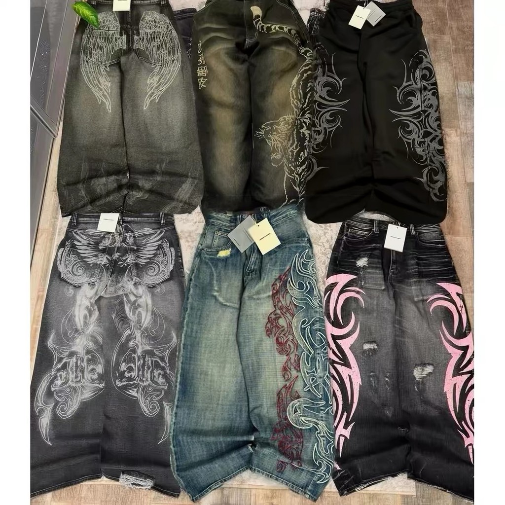 Novo Y2K Punk Jeans Lazer Oversized Das Mulheres Dos Homens High Street Moda Japonesa Retro Calças Largas Harajuku Hip-H