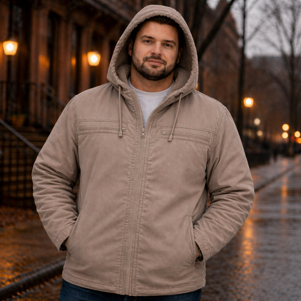 Jaqueta Masculina Sarja Forrada Peluciada Capuz Removível Luxo Frio Intenso — imagem 2 de 2