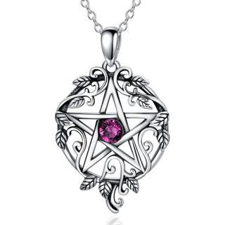 Colar Pentagrama em Prata Esterlina, Pentáculo Wicca, Colar com Pedra de Nascimento e Tetragrammaton, Presente para Mulh