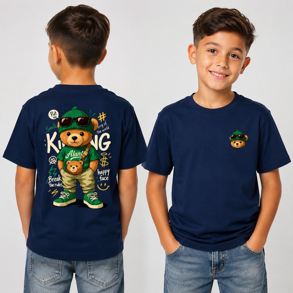 Camiseta Infantil Urso King Streetwear 100% Algodão Menino Moda Juvenil Estilosa Confortáve