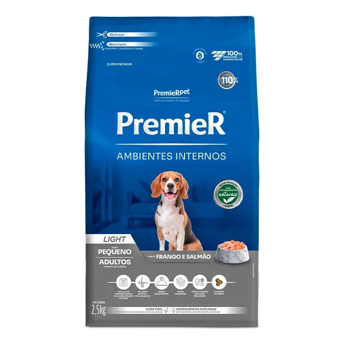 Ração Premier Amb. Internos Light Cães Adultos Salmão/frango 2,5kg