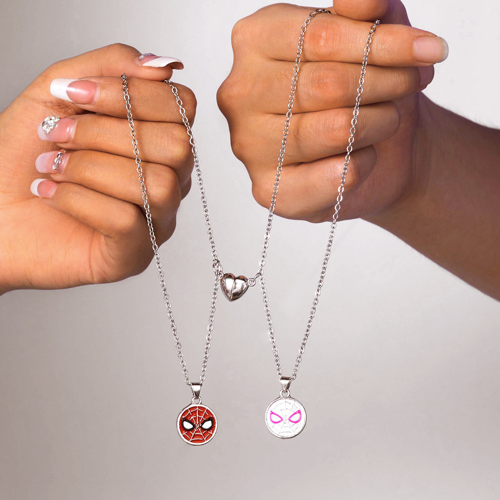Vermelho rosa casal aranha colar pulseira conjunto de 2 peças, homem-aranha dos desenhos animados, adequado para casal a — imagem 2 de 2