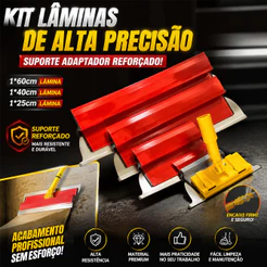 Kit 4 Peças Desempenadeira Inox Profissional 25 40 60cm Com Suporte Adaptador Para Cabo Extensor Construção
