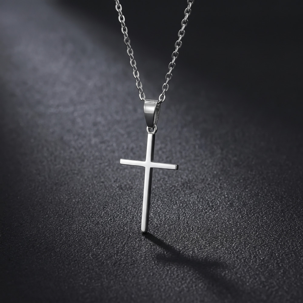 Colar Cruz Fina Minimalista em Aço Inox Prata Unissex 50cm