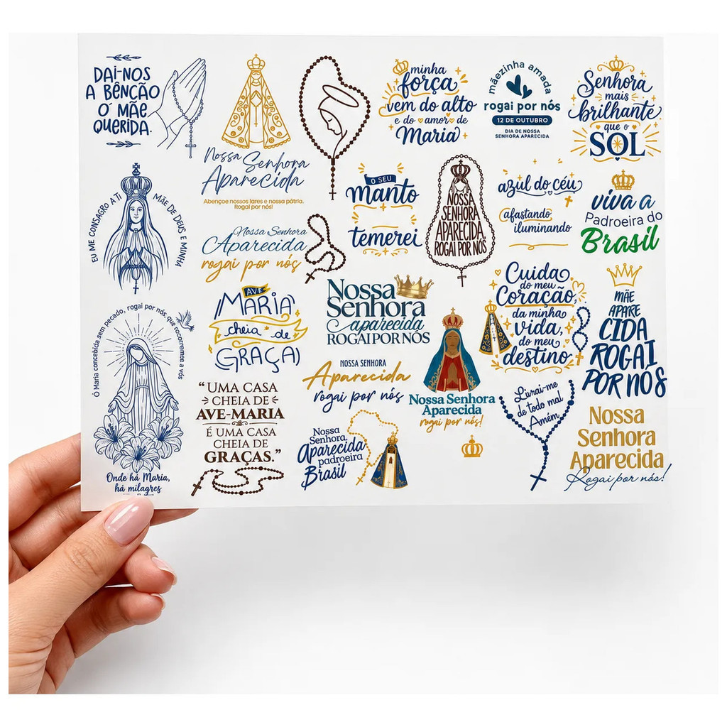 24 Adesivos Dtf Uv Nossa Senhora Para Garrafas Tamanho A4