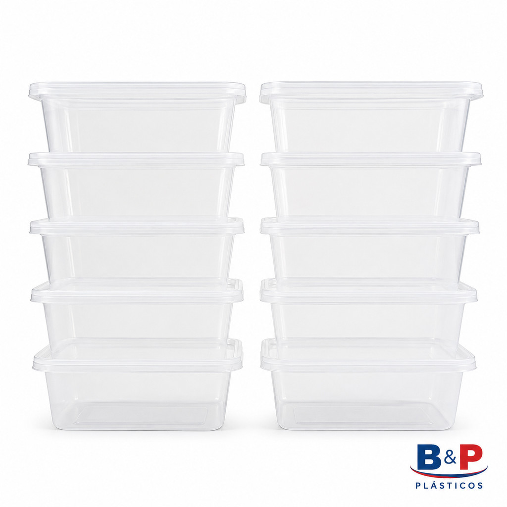 Potes Plásticos 1300ml Retangular Transparente Com Tampa Micro-ondas e Freezer Marmita Fitness Lavável