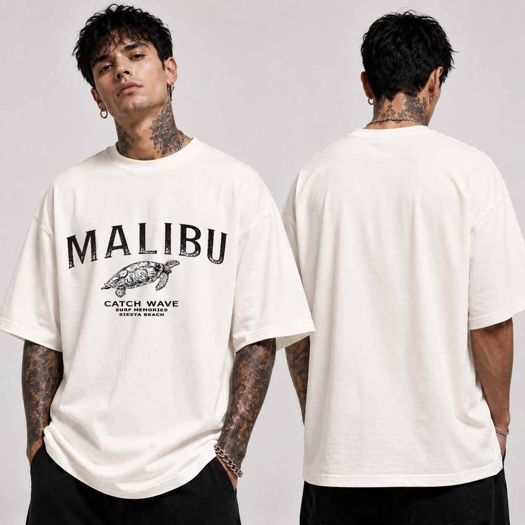 Camiseta Oversized Unissex Malibu Tartaruga Surf Beach Streetwear Estampa Premium 100% Algodão
