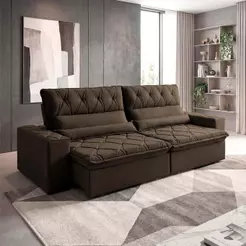 Sofá Retrátil/Reclinável França 2,70m Suede Velut Marrom c/ Molas no Assento - King House