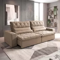 Sofá Retrátil/Reclinável França 2,70m Suede Velut Bege c/ Molas no Assento - King House