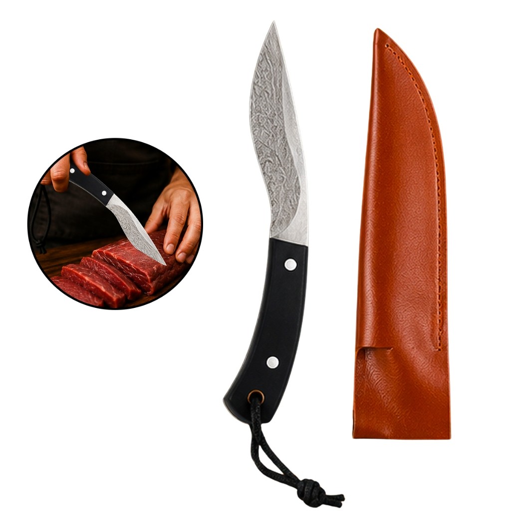 Faca de Esfolar 17cm Aço Forjado Profissional Com Bainha Cabo Ergonômico Churrasco Açougue