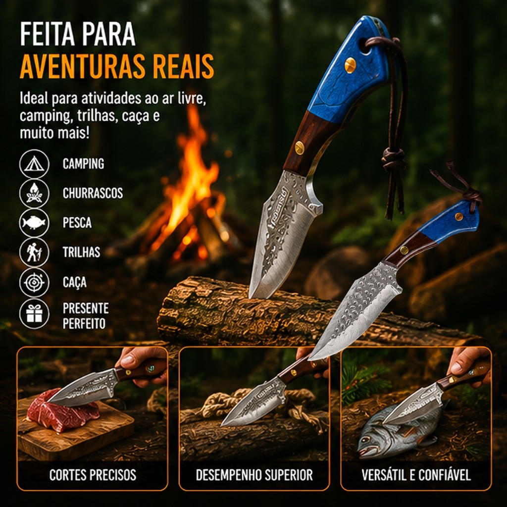Faca De Caça e Cozinha 21cm Aço Forjado Profissional Com Bainha Cabo Ergonômico Churrasco Açougue · foto 2