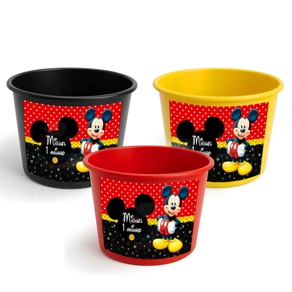 Balde Personalizado Mickey Lembrancinha Aniversário Festa Infantil Presente Disney Mickey