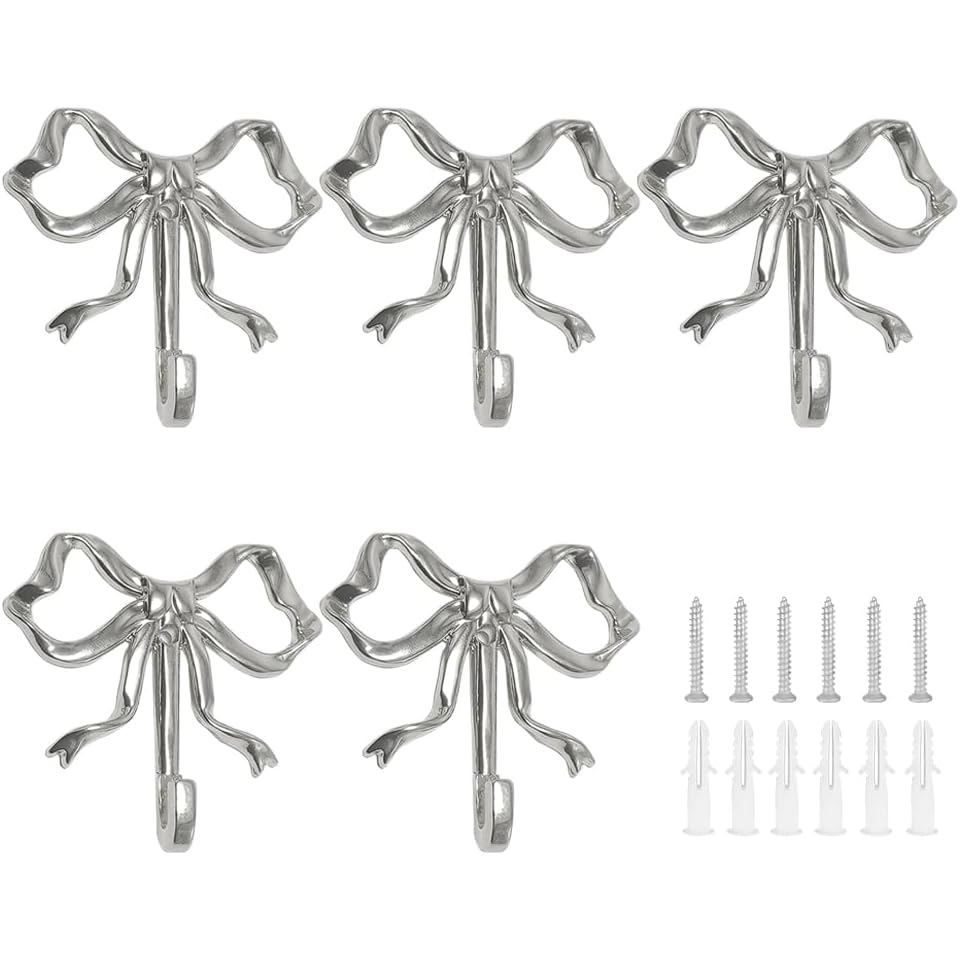 5 Ganchos de Parede Dourados em Forma de Laço, Ganchos Decorativos Elegantes em Liga de Zinco para Toalhas, Casacos e Ch