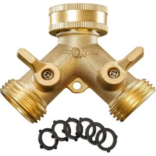 Conector Divisor de Mangueira de Jardim em Latão Maciço IPOW, 2 Vias, Resistente, com 6 Arruelas de Borracha e Empunhadu
